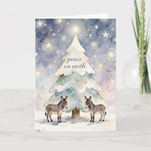 Cartes Pour Fêtes Annuelles Ânes de la paix sur terre et arbre de Noël