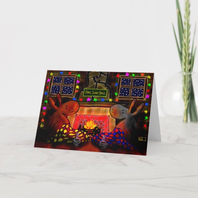 Cartes Pour Fêtes Annuelles ânes par feu de Noël (Devant)