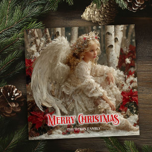 Cartes Pour Fêtes Annuelles Ange angélique rétro rouge or festif enchanteur