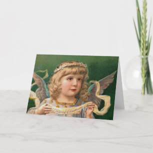 Cartes Pour Fêtes Annuelles Ange blonde avec bannière de Noël