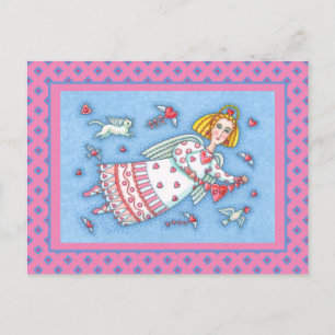 CARTES POUR FÊTES ANNUELLES ANGE D'ART FOLK, CHAT ET COEURS DE VOL VALENTINE