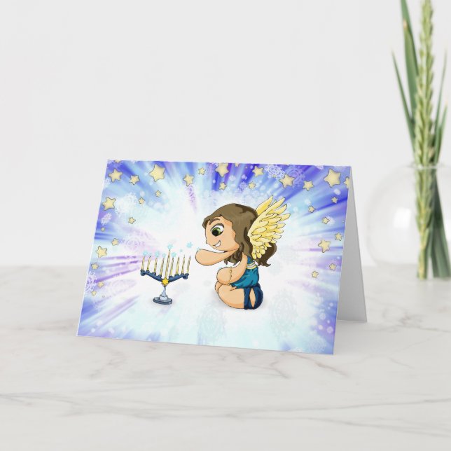 Cartes Pour Fêtes Annuelles Ange de Menorah (Devant)
