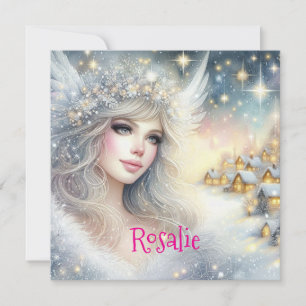 Cartes Pour Fêtes Annuelles Ange de neige givré éthéré aquarelle festive