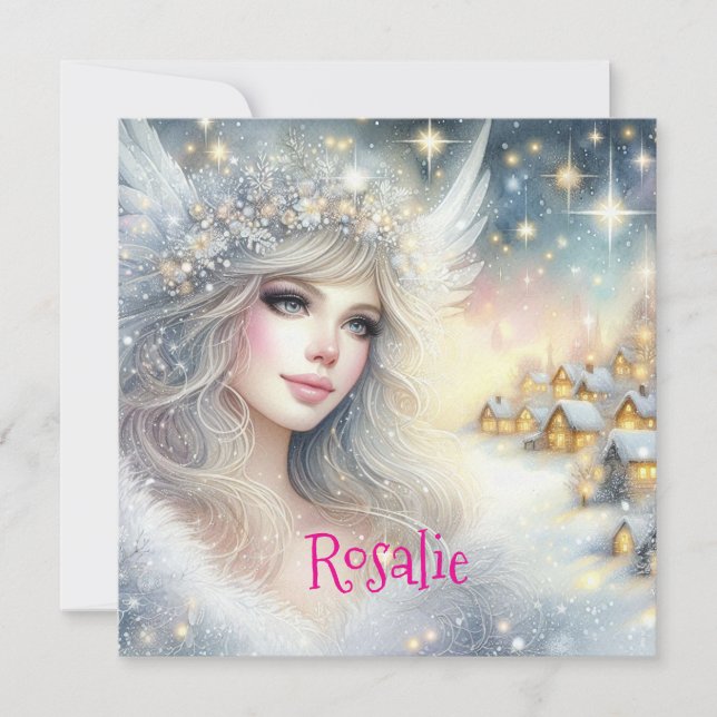 Cartes Pour Fêtes Annuelles Ange de neige givré éthéré aquarelle festive (Devant)