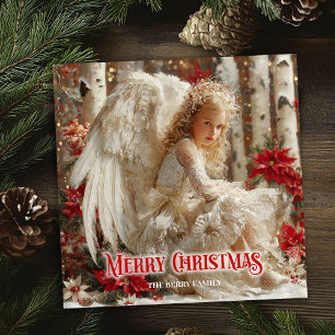 Cartes Pour Fêtes Annuelles ange de Noël aérien poinsettias rouges éthéré