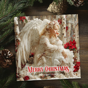 Cartes Pour Fêtes Annuelles ange de Noël artistique poinsettias rouges joyeux