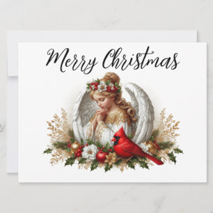 Cartes Pour Fêtes Annuelles Ange de Noël avec Cardinal Holiday Card