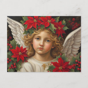 Cartes Pour Fêtes Annuelles Ange de Noël avec couronne rouge Poinsettia