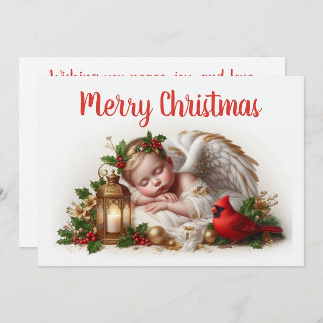 Cartes Pour Fêtes Annuelles Ange de Noël et cardinal (Devant / Derrière)