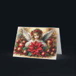 Cartes Pour Fêtes Annuelles Ange De Noël Et Poinsettia<br><div class="desc">Style victorien ange de Noël avec baubles,  fleurs poinsettia et baubles</div>