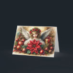 Cartes Pour Fêtes Annuelles Ange De Noël Et Poinsettia<br><div class="desc">Style victorien ange de Noël avec baubles,  fleurs poinsettia et baubles</div>