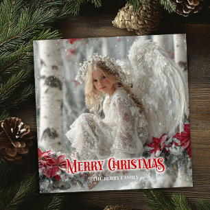 Cartes Pour Fêtes Annuelles ange de Noël moderne poinsettias rouges saisonnier