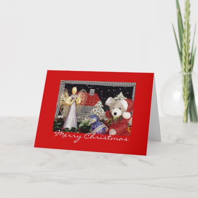 Cartes Pour Fêtes Annuelles Ange de Noël, Ours en peluche, Noël (Devant)