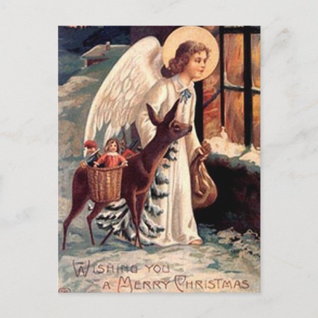 Cartes Pour Fêtes Annuelles Ange de Noël regardant par la fenêtre (Devant)
