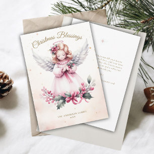 Cartes Pour Fêtes Annuelles Ange de Noël rose doux Bénédiction infantile Famil