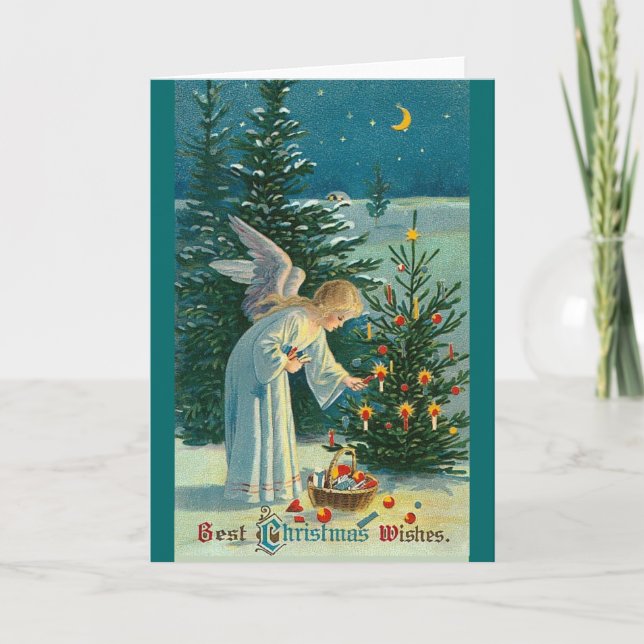 Cartes Pour Fêtes Annuelles Ange de Noël Vintage (Devant)
