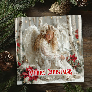 Cartes Pour Fêtes Annuelles Ange de Noël vintage poinsettias rouges festifs