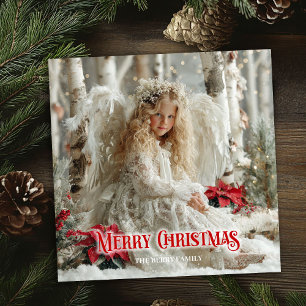 Cartes Pour Fêtes Annuelles Ange de Noël vintage poinsettias rouges fête