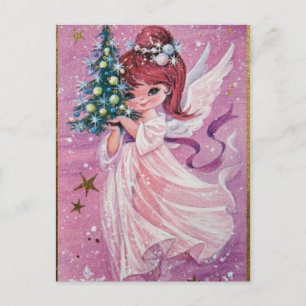 Cartes Pour Fêtes Annuelles Ange de Noël Vintage tenant arbre