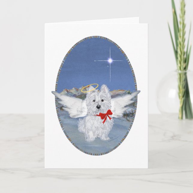 Cartes Pour Fêtes Annuelles Ange de Noël Westie (Devant)