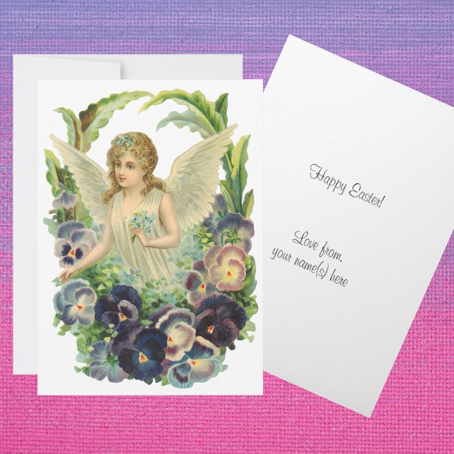 Cartes Pour Fêtes Annuelles Ange de Pâques victorien avec Fleurs de Pansy Viol (Créateur téléchargé)