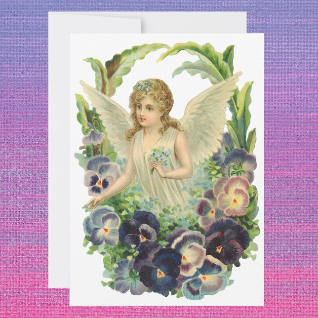 Cartes Pour Fêtes Annuelles Ange de Pâques victorien avec Fleurs de Pansy Viol (Créateur téléchargé)