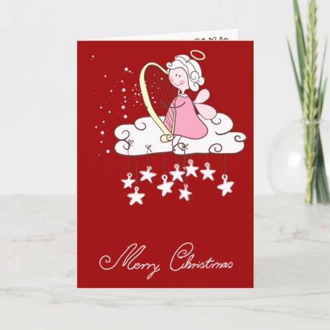 Cartes Pour Fêtes Annuelles Ange jouant l'harpe (Devant)