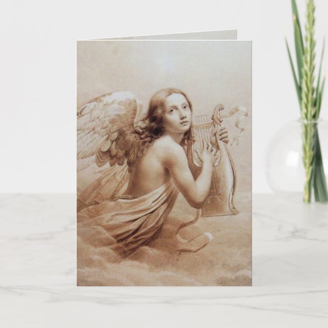 CARTES POUR FÊTES ANNUELLES ANGE JOUE DE LA LYRE SUR LES NUAGES (Devant)