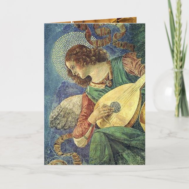 Cartes Pour Fêtes Annuelles ANGE JOUER LUTE, Parchemin (Devant)