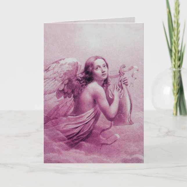 CARTES POUR FÊTES ANNUELLES ANGE JOUER LYRA SUR LES NUAGES (Devant)