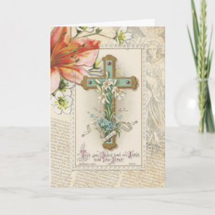 Cartes Pour Fêtes Annuelles  Ange religieux vintage Croix Bénie Pâques
