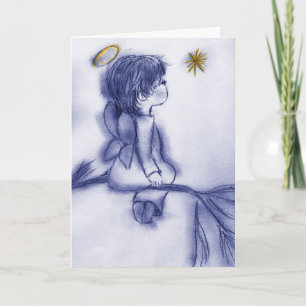 Cartes Pour Fêtes Annuelles ange teint bleu souhaitant