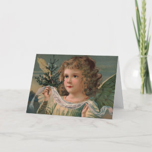 Cartes Pour Fêtes Annuelles Ange tenant un petit arbre de Noël illuminé par de