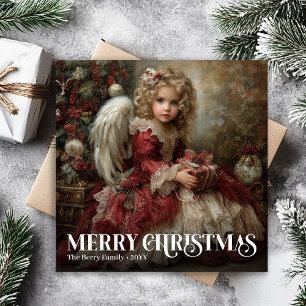 Cartes Pour Fêtes Annuelles Ange victorien religieux Bourgogne Rouge Or Noël