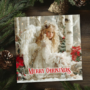 Cartes Pour Fêtes Annuelles Ange victorien rustique poinsettias rouges saisonn