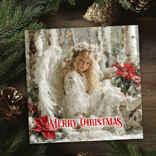 Cartes Pour Fêtes Annuelles Ange victorien tendance poinsettias rouges élégant