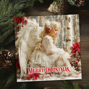 Cartes Pour Fêtes Annuelles Ange victorien vintage poinsettias rouges festifs