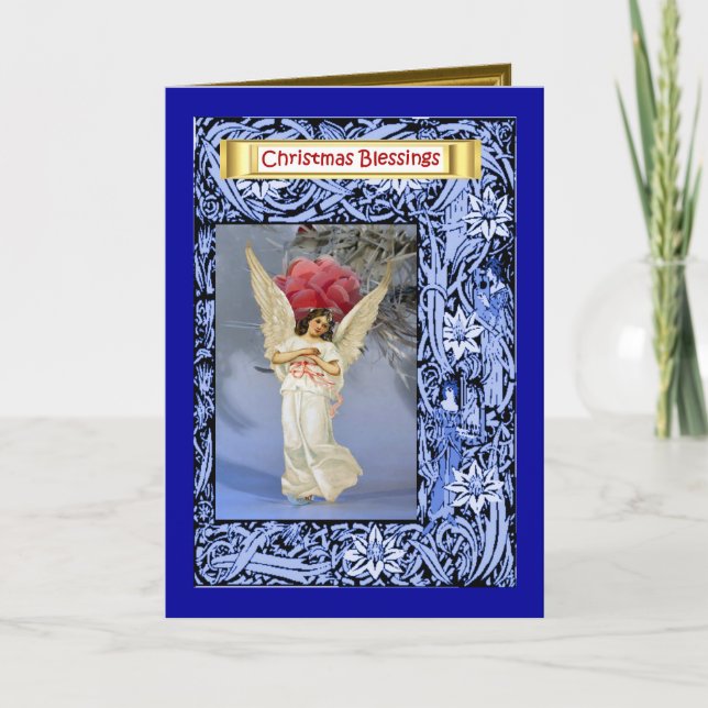 Cartes Pour Fêtes Annuelles Angel à côté d'un sapin de Noël (Devant)