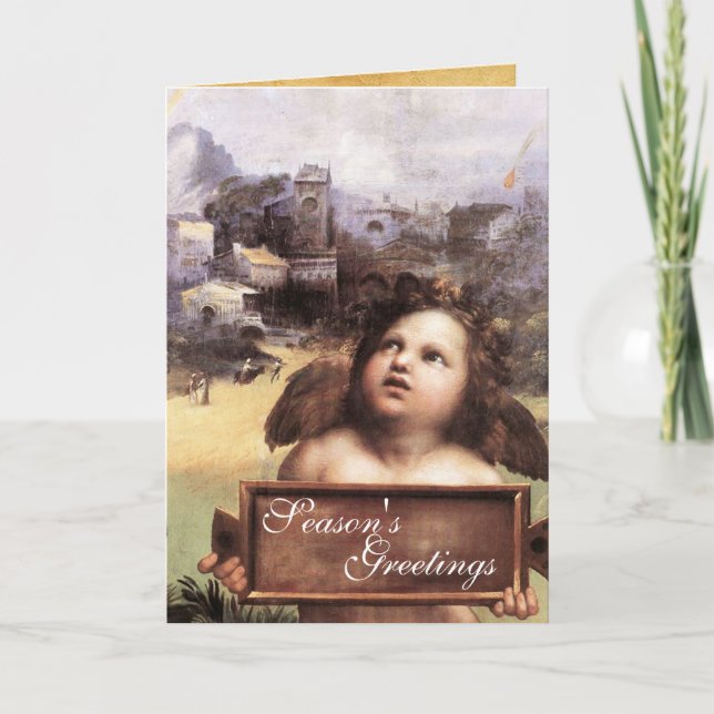 Cartes Pour Fêtes Annuelles ANGEL, Cherub ailé, Sapphire bleu, Parchemin (Devant)