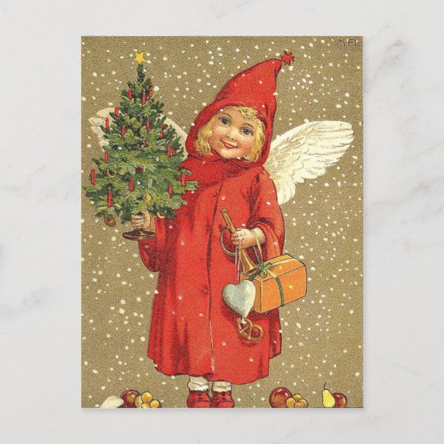 Cartes Pour Fêtes Annuelles Angel Cherub Arbre de Noël Neige (Devant)