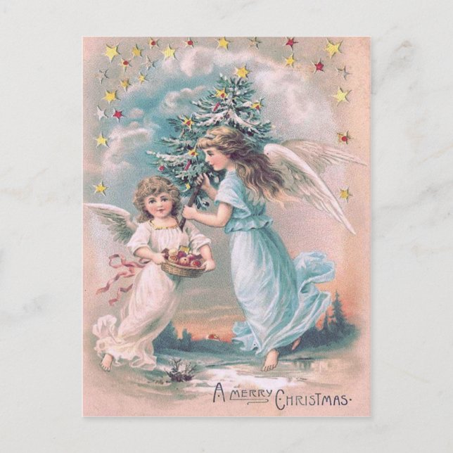 Cartes Pour Fêtes Annuelles Angel Cherub Arbre de Noël Pommes Étoiles (Devant)