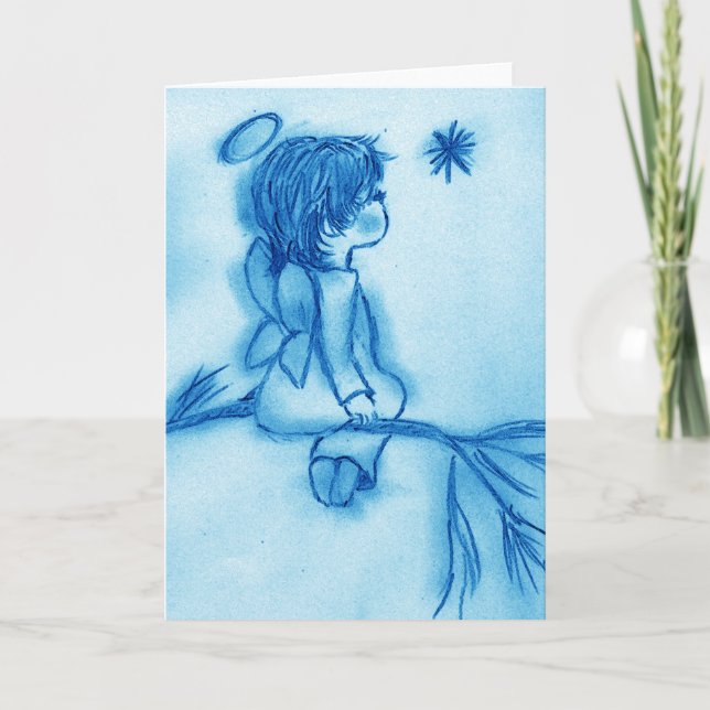 Cartes Pour Fêtes Annuelles Angel En Attente Sur Une Étoile - Bleu Brillant (Devant)