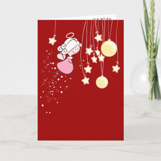 Cartes Pour Fêtes Annuelles Angel Jouant Avec Les Ornements De Noël (Devant)
