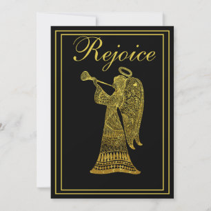 Cartes Pour Fêtes Annuelles Angel or sur Noir Rejoice Noël