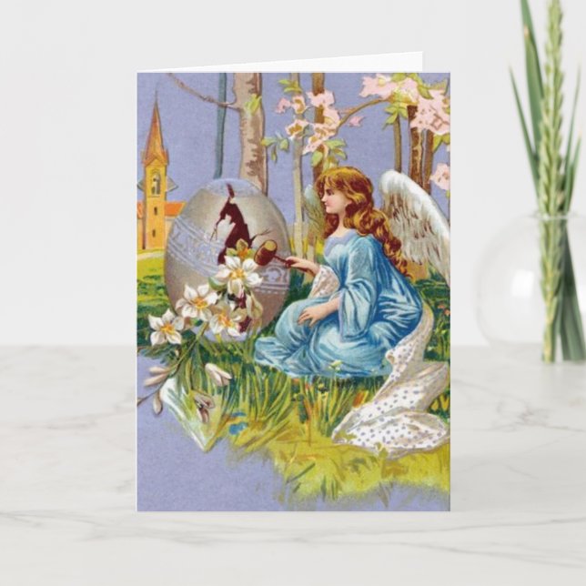 Cartes Pour Fêtes Annuelles Angel Ouverture D'Un Oeuf De Pâques (Devant)