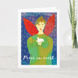 Cartes Pour Fêtes Annuelles Angel primitif et colombe, Paix sur Terre