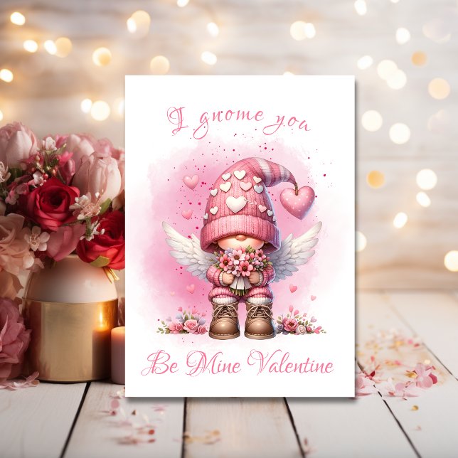 Cartes Pour Fêtes Annuelles Angel rose mignon Gnome Aquarelle Valentine (Créateur téléchargé)