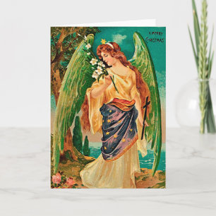 Cartes Pour Fêtes Annuelles Angel tenant une branche florale