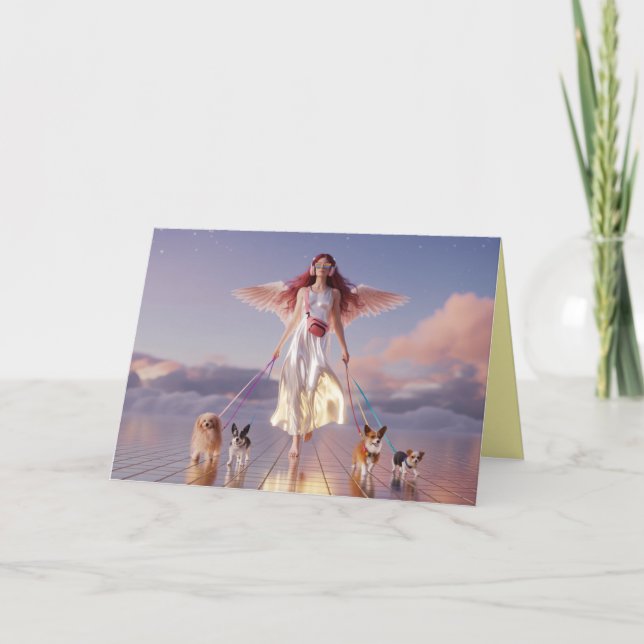 Cartes Pour Fêtes Annuelles Angel Walkin' the Dog Card 4 (Devant)
