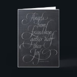 Cartes Pour Fêtes Annuelles Angels et Citation d'amitié Chalkboard Calligraphi<br><div class="desc">La calligraphie professionnelle balaye cette carte comme des ailes parmi les nuages. C'est la carte idéale pour une note "Merci" à un ami spécial, ou "Joyeux Noël" aux personnes chères. Et peut-être qu'il aurait l'air parfait dans un petit cadre en bois - après tout - l'arrière - plan est un...</div>